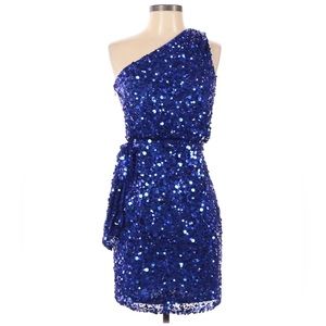 Blue Sequin One Shoulder Cocktail Dress
